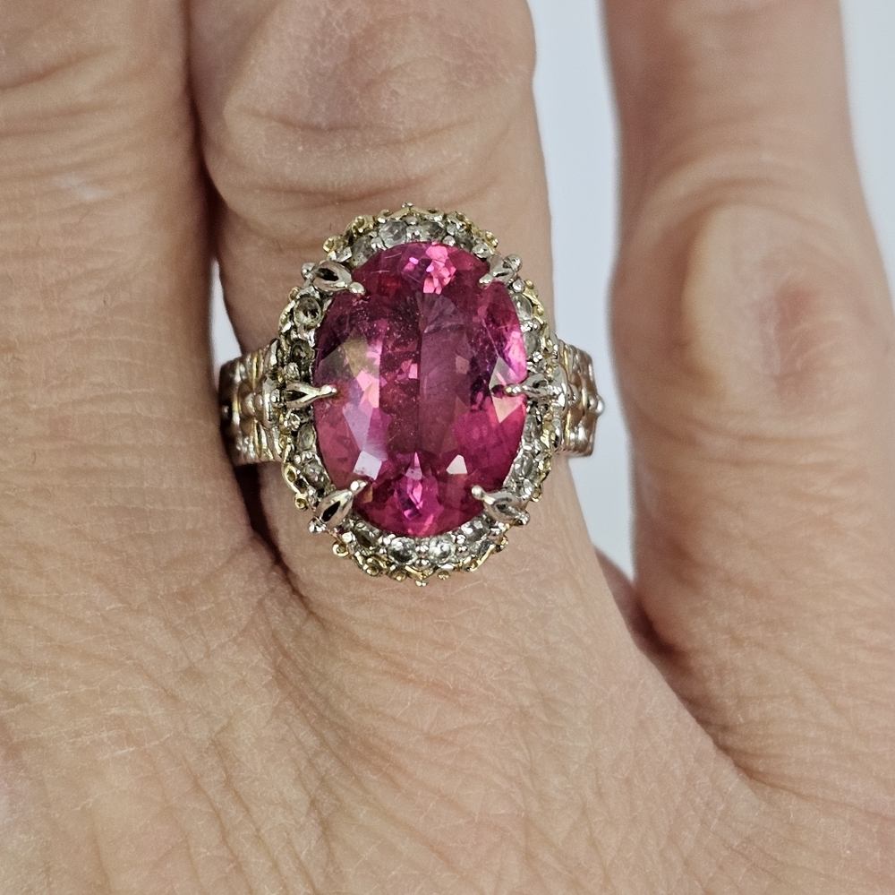 Natural Pink Topaz in Palladium Sterling Silver & Vermeil Ring Sz 6! - Picture 10 of 11